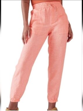 Athleta Retreat Linen Jogger Pants Women 8 Coral Calla Sunset Orange NWT